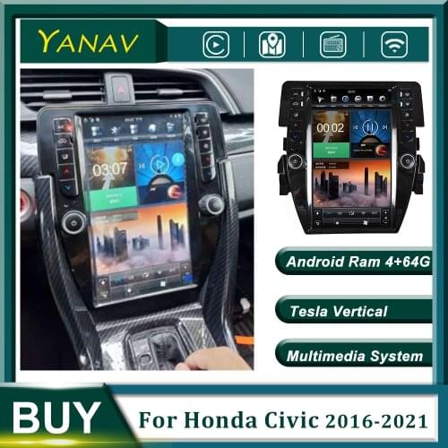 Car Radio GPS Navigation For Honda Civic 2016-2021 Vertical Screen Android Stereo Receiver Car Audio Video Multimedia MP3 Player