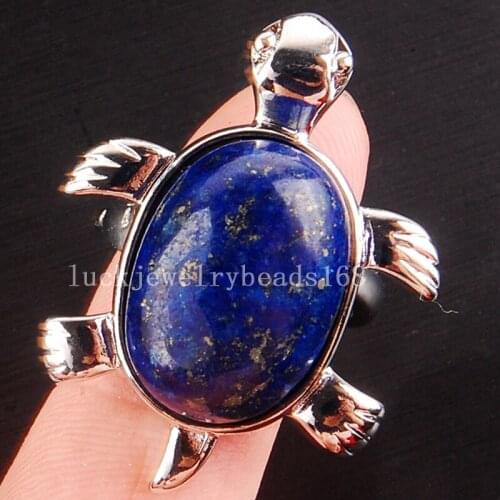 Free Shipping Women Fashion Jewelry 25x32MM Natural Lapis Lazuli Turtle Bead Ring 6.5~12" US Adjust C4162