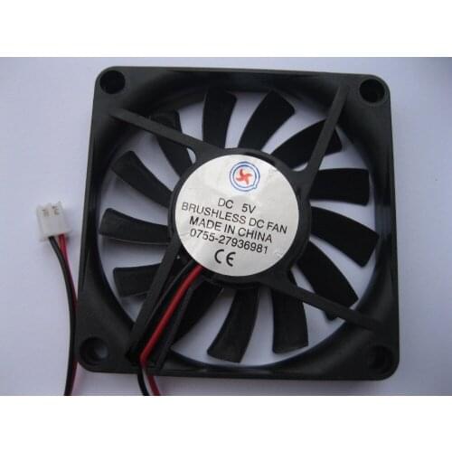 2 pcs Brushless DC Cooling Fan 13 Blade 5V 7010s 70x70x10mm 2 Wires Black