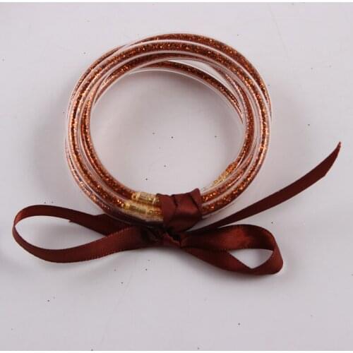 Brown Coffee Glitter Jelly Bangle Bracelet Set - Gold Powder Lining Fashion Jewelry - Lightweight Cute Bracelets for Women Girl