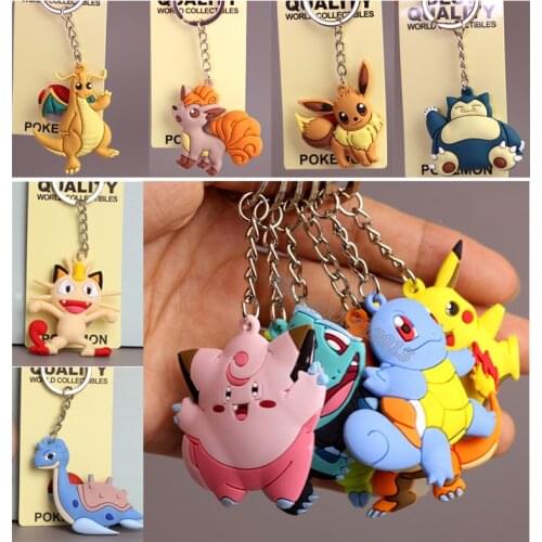 Pokemon Key Chain Ring PVC Key Ring Pikachu Bulbasaur Charmander Keychain Charms Shoulder SchoolBag Key Accessories Decoration