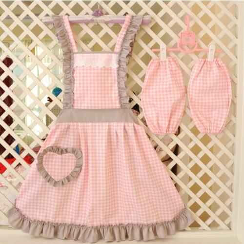 Lovely Apron For Women Kitchen Cooking Work Clothes Princess Aprons Lattice Cotton Cleaning Dress Bib Baking Restaurant Aprons