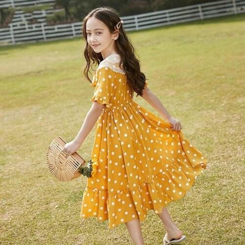 Kids girls Dresses New Polka Dot Print Short Sleeve Casual Doll Collar Girls Dress clothes Children Princess Vestidos Clothing