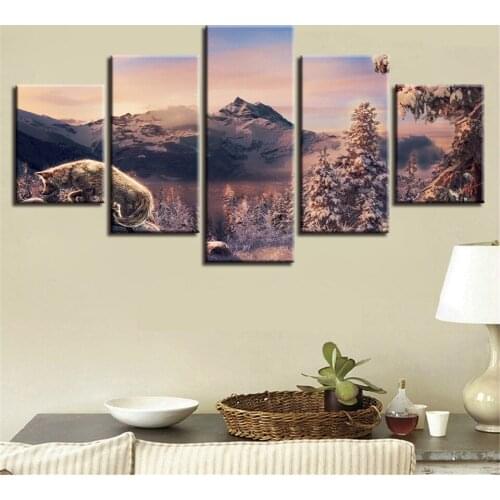 5 Pieces Mountain Valley Prairie Wall Art Canvas Print Painting During Sunset Nature Scenery Poster Modular Pictures Home Decor