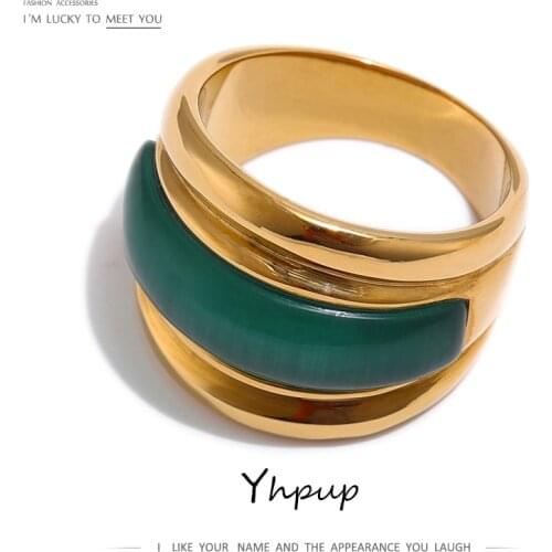 Yhpup Stainless Steel Opal Ring Statement Gold Metal Geometric Finger Ring Unisex Jewelry Bijoux Femme Anniversary Gift 2021
