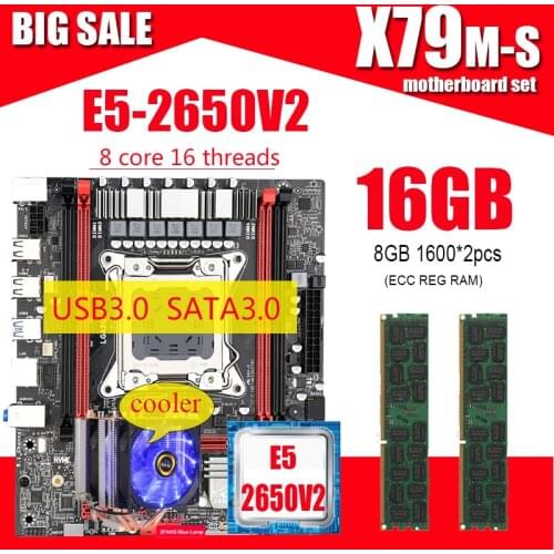 JingSha X79m-s motherboard set with Xeon LGA2011 E5 2650V2 C2 4x4GB=16GB 1600MHz DDR3 ECC REG memory M-ATX USB3.0 SATA3.0 coole