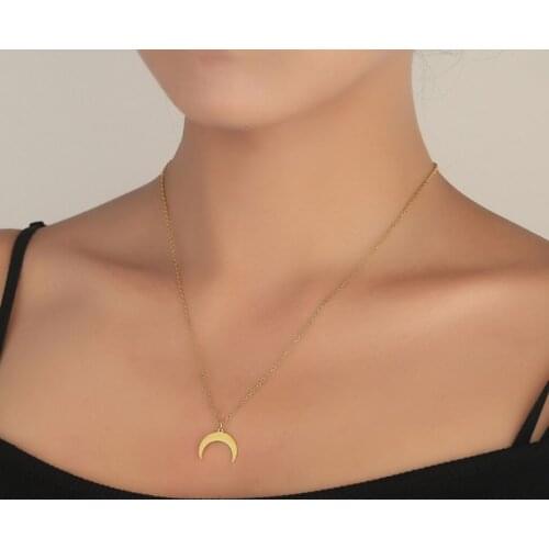 Minilist Stainless Steel Crescent Pendants for Girls Women Moon Necklace Luna Choker for the Moslem