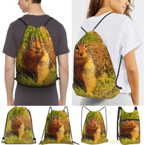 Men Outdoor Travel Drawstring Backpack Bags A Hopeful Columbian Ground Squirrel Women Sports Travel Bag Fitness Swimming Bag