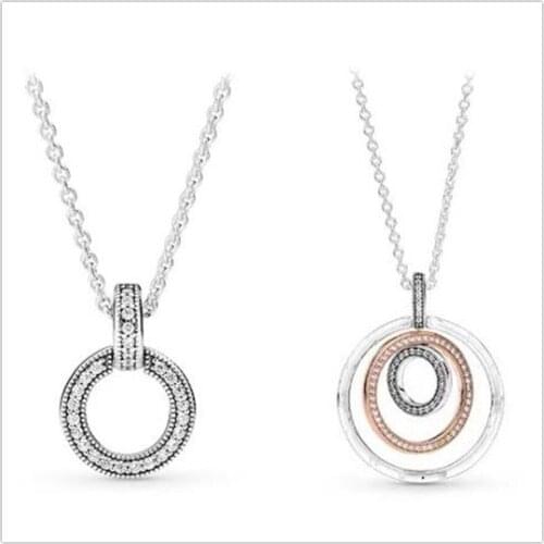 Authentic 925 Sterling Silver Necklace Two-tone Circles Pandora Necklace For Women Bead Charm Diy Fashion Jewelry