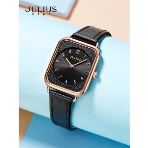 Luxury Sapphire Rectangle Elegant Womens Watch Japan Mov't Lady Hours Fine Fashion Real Leather Bracelet Girls Gift Julius Box