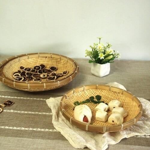 Handmade Round Bamboo Weaving Sieve Snack Food Bread Picnic Vegetable Seed Tea Dishes Basket Storage Organizer