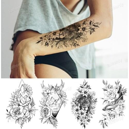 Arm sleeve temporary tattoo woman flower anime sexy body art DIY tattoo fake waterproof sketch designs black line tattoo peony