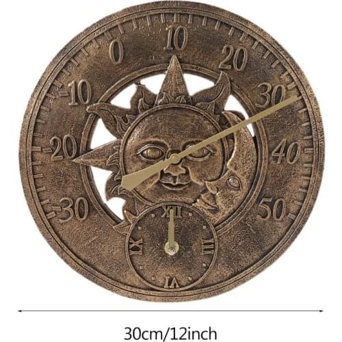 Garden Thermometer Clock 12 '' Outdoor Creative Retro Waterproof Resin Wall Clock Creative w/thermometer M89B