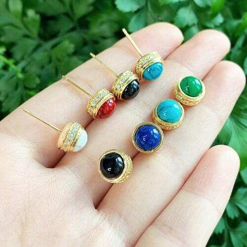 SAY HELLO Simple Elegant Copper Zircon Turquoises Acrylic Stud Earrings for Women 6 Colors CZ Ear Studs NO CARD серьги K4280