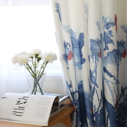 European-style Ink Printing Curtains Bedroom Curtains for Living Room Blackout Curtains
