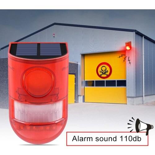 Solar Sound & Light Alarm Motion Sensor 110 Decibels Siren Sound Alert & 6LEDs Flash Warning Strobe Security Alarm System 4 orde