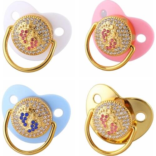 Luxury Bling Rhinestone Gold Baby Pacifier Newborn Infant Silicone Orthodontic Nipple Sleep Soother 0-12 Months