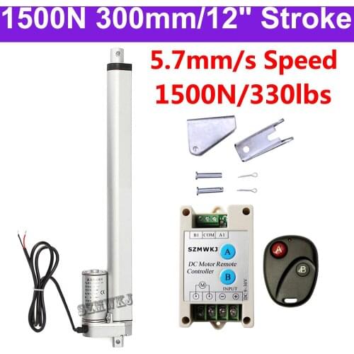 Heavy Duty 1500N DC 12V 300mm 12" Stroke Linear Actuator 5.7mm/s Spd Door Opener Motor Controller Brackets Bed Lift Table Tools
