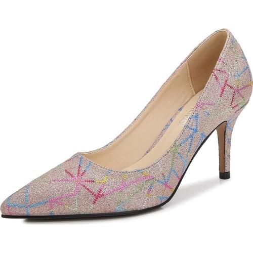 New Women Sexy High Heel Pumps Pointed High Heels 7.5cm Brand Pattern Large Size 35-44 45 46 Stiletto Fashion Shoes For Ladies