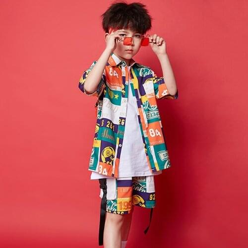 2020 Boys Street Wear Rave Outfits Printing Jazz Dance Costume Hip Hop Dance Clothing Kids American Clothing Kpop T-shirt JL1170