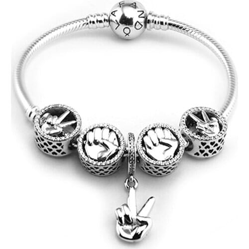 Around Bracelets with 5pcs Beads Charms in set 100% 925 Sterling-Silver-Jewelry Free Shipping