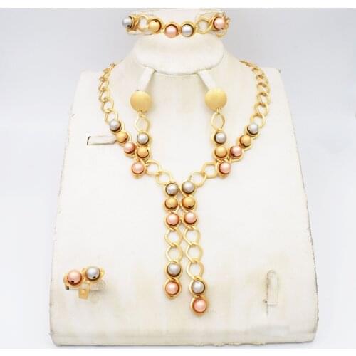 High Quality Dubai Gold 3color Jewelry Set For Women african beads jewlery fashion necklace set earring jewelry