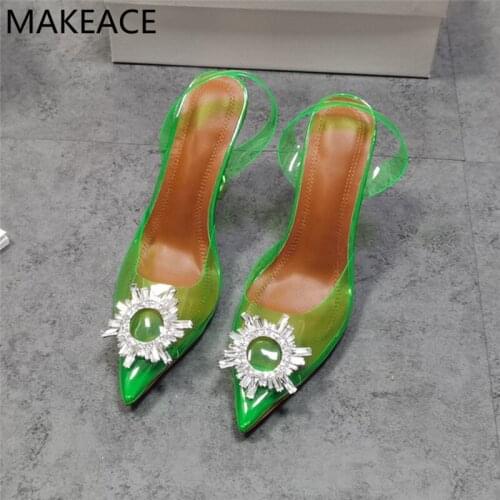 New Green Strange Heel PVC Women Sandals High Heels Pointed Toe Women Pumps Dress Shoes Woman Clear Heels Sandalias Mujer 2021