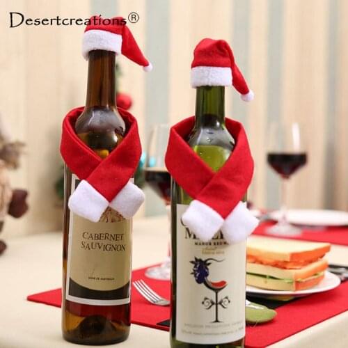 1Set Red Wine Bottle Cover Santa Claus Hat Wine Bottle Decorations Christmas Bottle Wrap Scarf Party Decor Enfeites De Natal