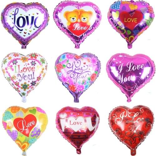 10pcs 18 inch I LOVE YOU Printed Heart Shape Foil Balloon Helium Ballons Valentines Day Propose Wedding Party Decor Random