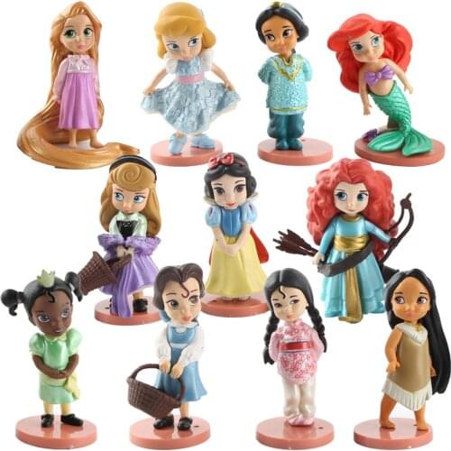 11pcs Disney Princess Action Figures Toys Frozen Elsa Anna Rapunzel Belle Cinderella Alice PVC Model Doll Children Birthday Gift