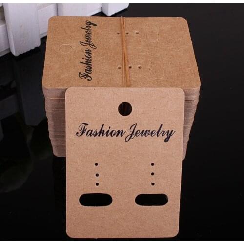 200pcs Paper Jewelry Earrings Ear Studs Display Cards Rectangle Light Coffee 7cm(2 6/8") x 5cm(2")