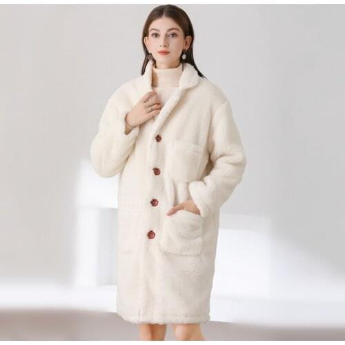 2020 winter new beige lamb wool plus size coat womens mid-length loose padded coat warm cotton coat