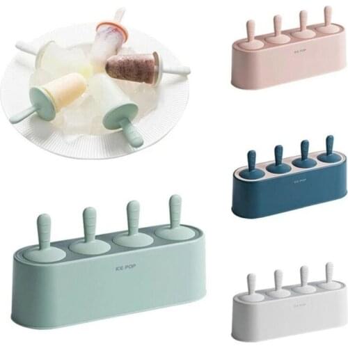 4 Hole Silicone Ice Mould Ice Cube Tray Popsicle Barrel Diy Mold Dessert Ice Cream Mold with Popsicle Stick Home Kitchen Tools