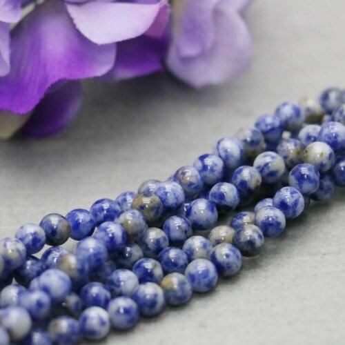 6mm Natural Blue Spots Beads DIY Stone Loose Accessories for Bracelet Necklace Women Girls Ladies Hand Chain Retro Style Jewelry