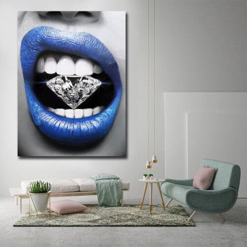 Abstract Canvas Painting Modern Blue Sexy Lip Posters Prints Wall Art Pictures For Living Room Decoration Home Decor