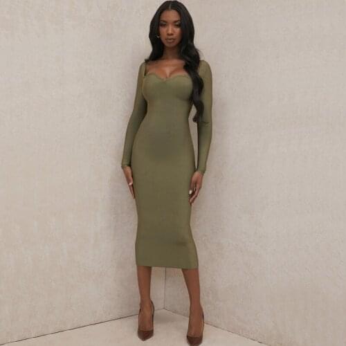Free Shipping Wholesale 2021 Womens Dress Multi-Color Long Sleeve V-Neck Sexy Celebrity Cocktail Party Bandage Dress
