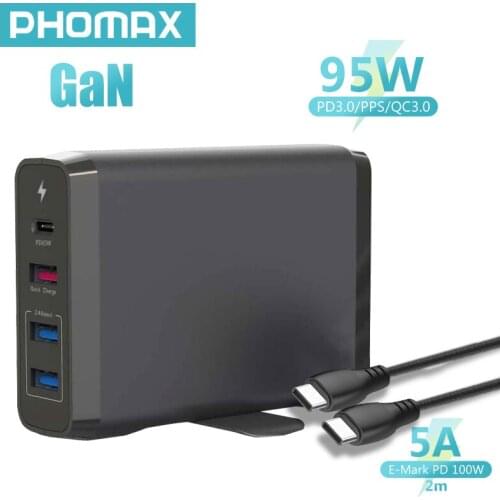 PHOMAX 95W GaN Fast Charger With 100W Cable PD 65W 18W Adapter For Laptop MacBook IPad IPhone Huawei Samsung Charging Station