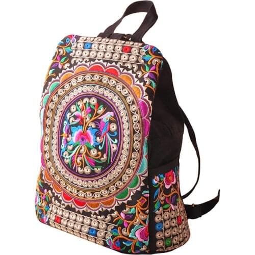 Vintage Embroidery Canvas Backpack Women Handmade Flower Embroidered Ethnic Travel Bags Schoolbag Backpacks Rucksack Mochila #AF