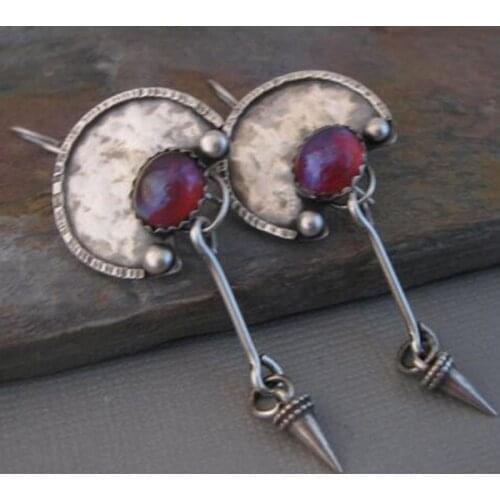 Indian Tribal Bullet Orange Resin Drop Earrings Retro Jewelry Antique Silver Color Hook Dangle Earrings for Women