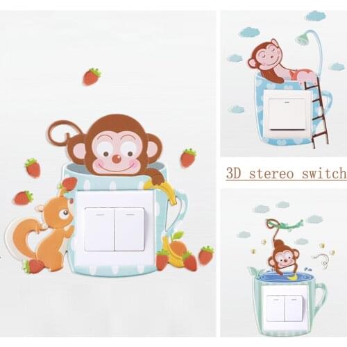 Cartoon Animal unicorn monkey cover cartoon room decoration 3D Silicone wall on-off switch light luminous wall outlet sticker