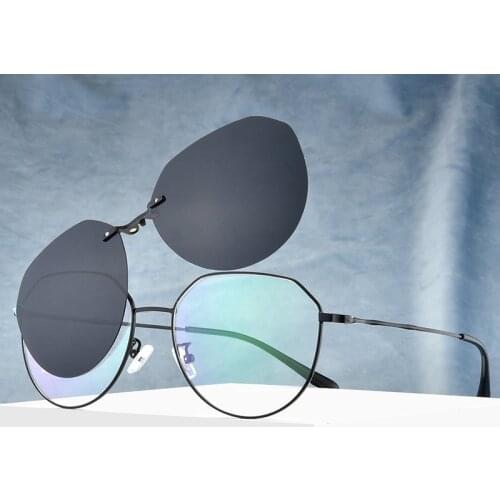 Man Glasses Frame Optical Frames Prescription Eyeglasses Women Round Pilot Myopia Optical With Clip On Sunglasses Polarized