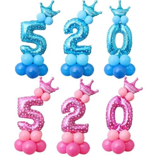 32inch Balloon Column Number Aluminium Foil 5th Birthday Girl 1 Birthday Boy Crown Event Decor Party Supplies Ballons Set