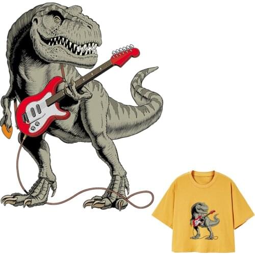 Patch Iron-On Clothes Dinosaur Playing The Guitar Heat Transfer Diy Accessory New Design Washable Badges Applique