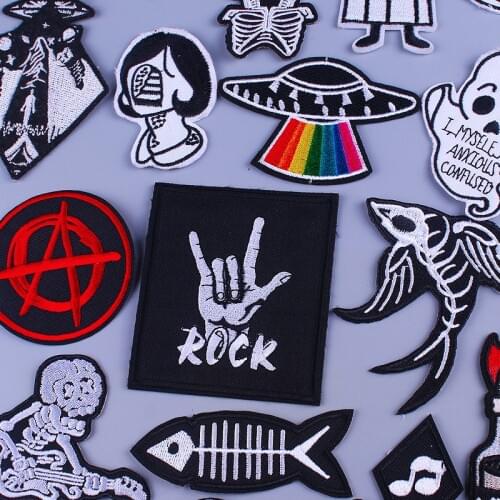 Hippie Embroidery Badges Biker Patches On Clothes Iron On Patches For Clothing Punk Rock Back Patch Applique Stripes For Jackets