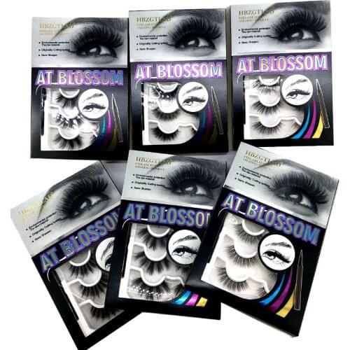 New 6 Pairs Eyelashes No glu Self-priming Bushy Cross Fluffy Natural Long Magnetic False Eyelashes Makeup Eyeliner Lashes Set