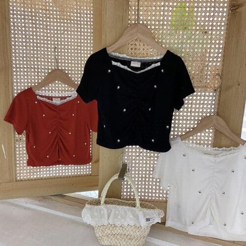 Summer New Baby Girls Clothes Kids Short Sleeve T Shirts Korean Embroidered Lace Cute T-shirt for Girls 2-8 Y Childrens Clothes
