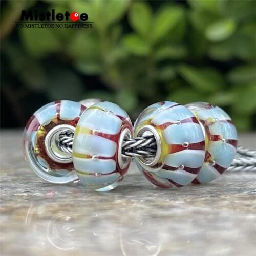 Mistletoe 925 Sterling Silver Murano Glass Charm Bead European Jewelery 1pcs
