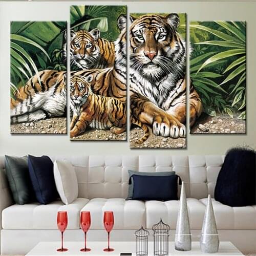 Posters Frame Living Room HD Printed On Canvas 4 Panel Tiger Animal Modular Picture Wall Art Home Decoration Modern Painting
