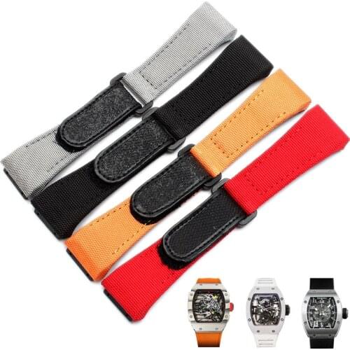 Nylon canvas stitched leather mens watch strap for Richard Miller watch strap accessories Bracelet wrist movement