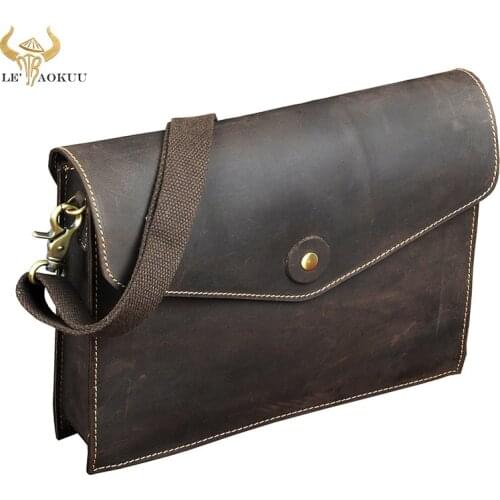 Luxury Crazy Horse Leather Vintage Male Design Organizer Wallet Clutch hand bag 8" Tablet Travel Cross-body Satchel Bag Men 8873